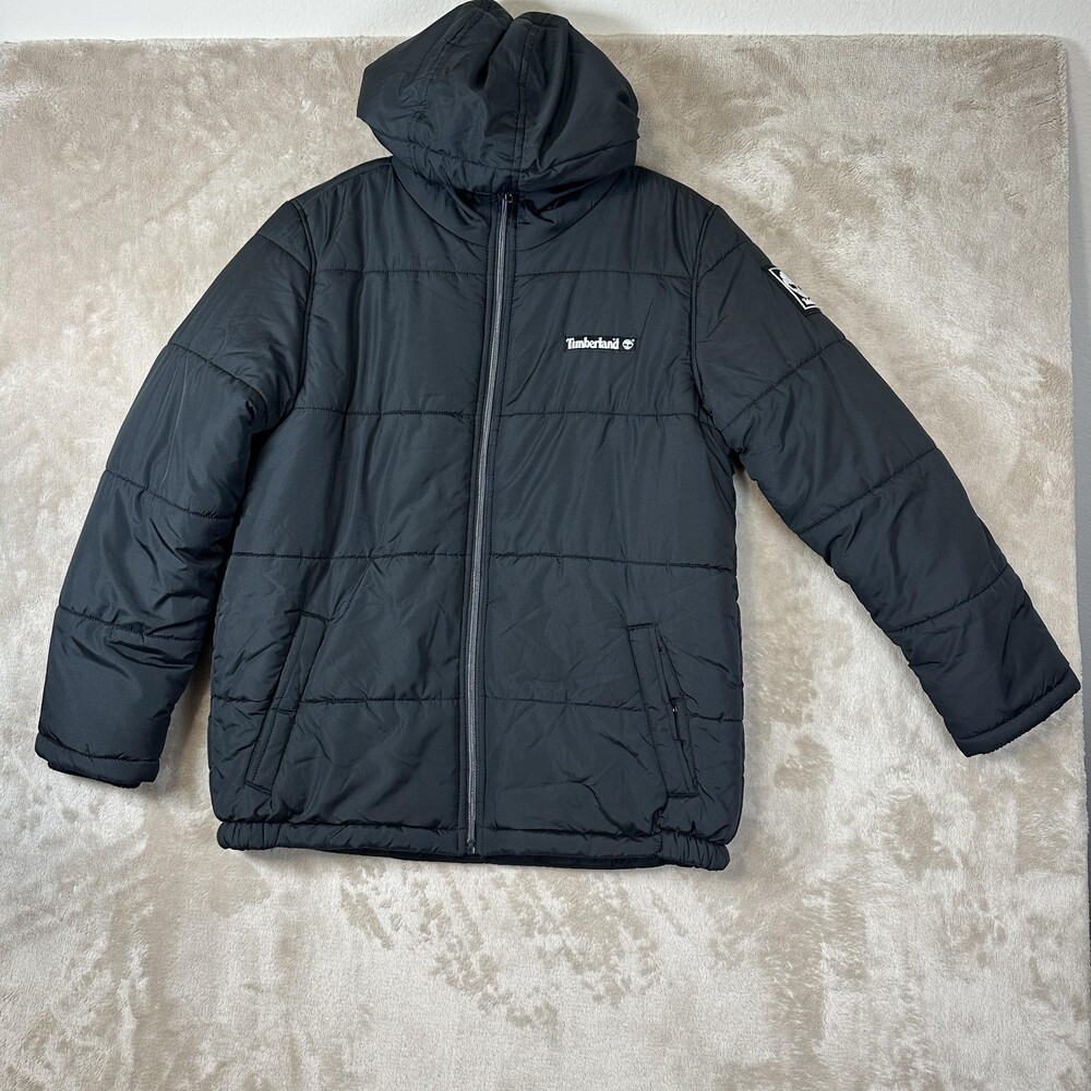 Timberland Jacket Youth XL 18-20 Black Hooded Puffer Fleece Lined Winter Coat